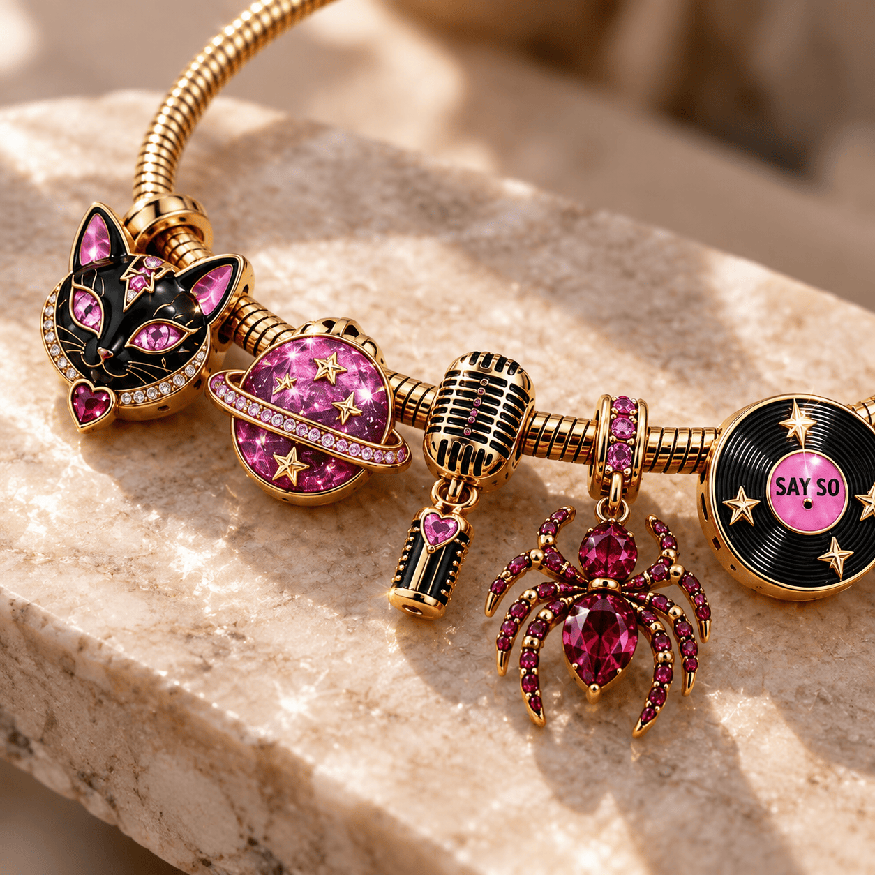 DJC Gold Charm Bracelet Set TTN