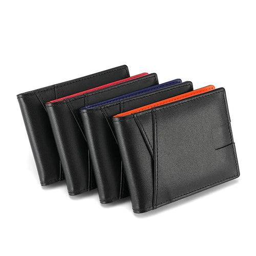 Blocking Genuine Leather Wallet For Men Cash Clip Credit Card Holder ID Case Purse Small Pocket Money Bag