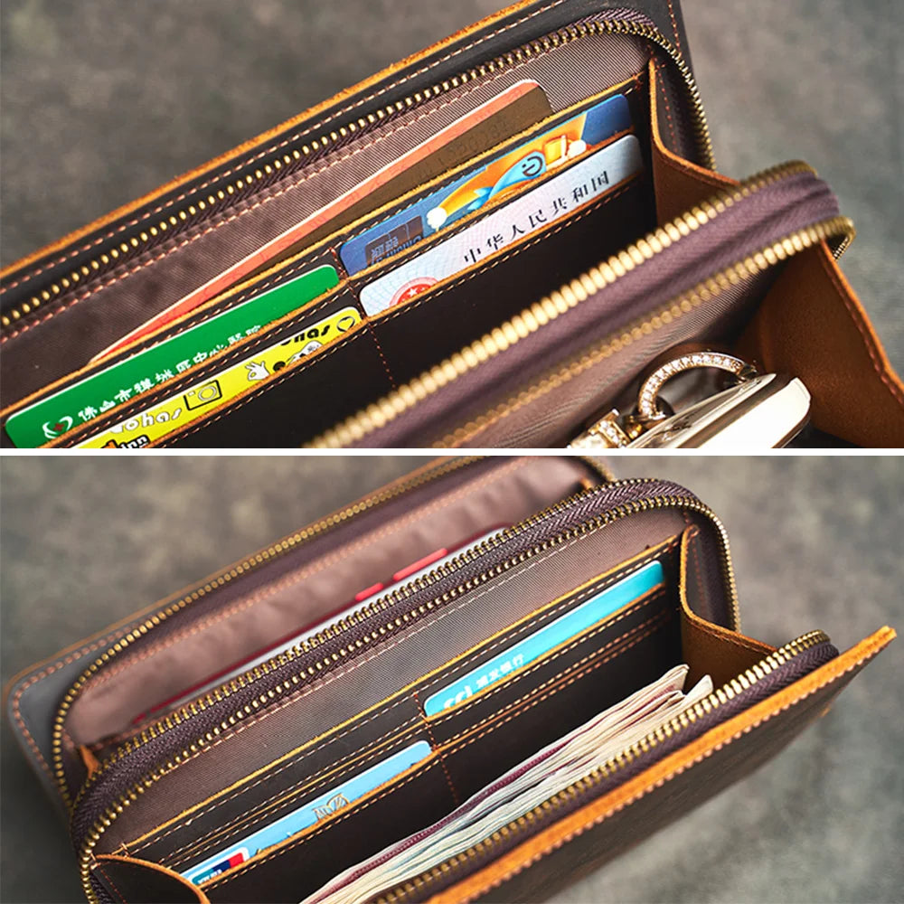 Men Genuine Leather Clutch Bag Cowhide Large Capacity Men Wallets Cell Phone Pocket Passcard Pocket High Quality Wallet For Men