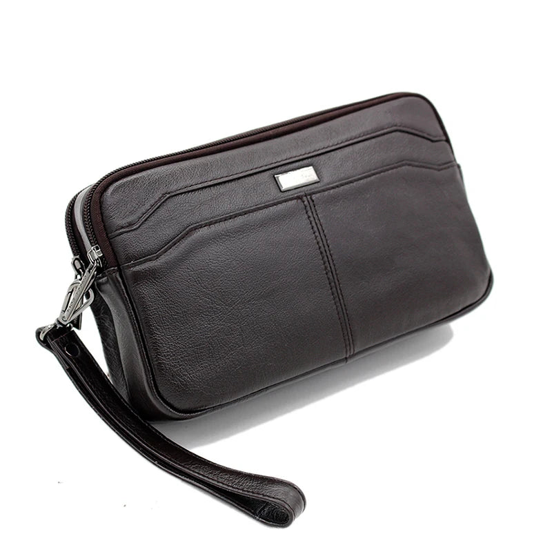 Men's Genuine Leather Cowhide Clutch Bag Casual Male Wrist Handbag Cell Phone Card Holder Purse Wallet Business Handy Bags