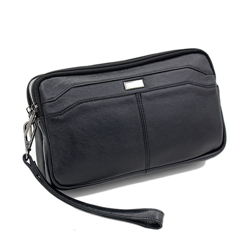 Men's Genuine Leather Cowhide Clutch Bag Casual Male Wrist Handbag Cell Phone Card Holder Purse Wallet Business Handy Bags