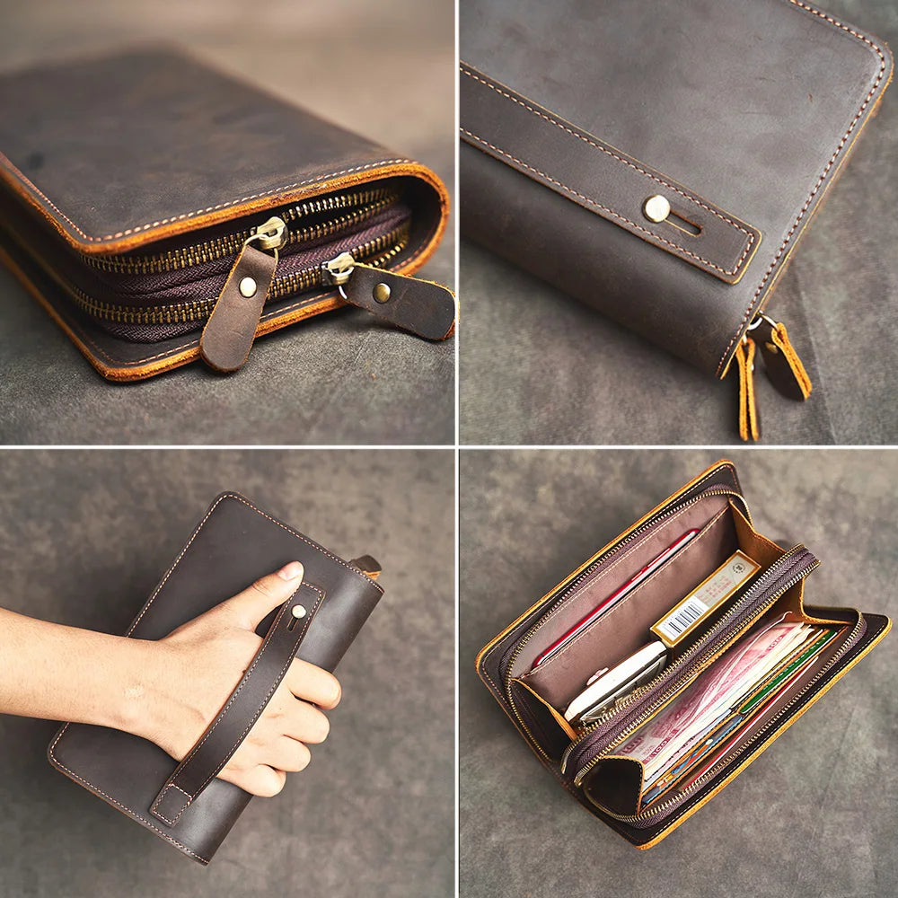 Men Genuine Leather Clutch Bag Cowhide Large Capacity Men Wallets Cell Phone Pocket Passcard Pocket High Quality Wallet For Men