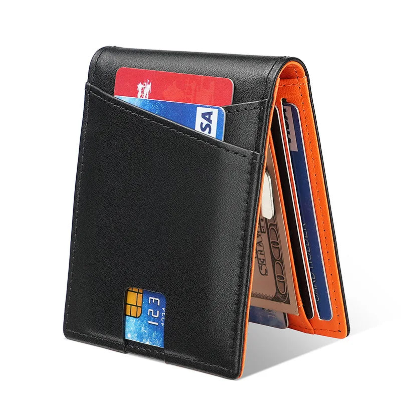 Blocking Genuine Leather Wallet For Men Cash Clip Credit Card Holder ID Case Purse Small Pocket Money Bag