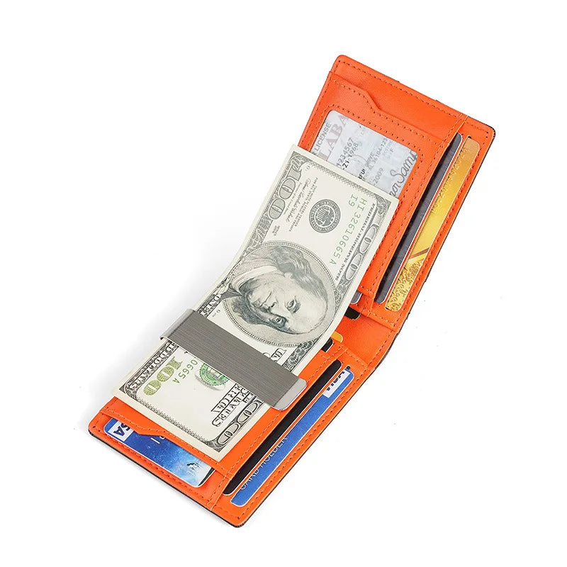 Blocking Genuine Leather Wallet For Men Cash Clip Credit Card Holder ID Case Purse Small Pocket Money Bag